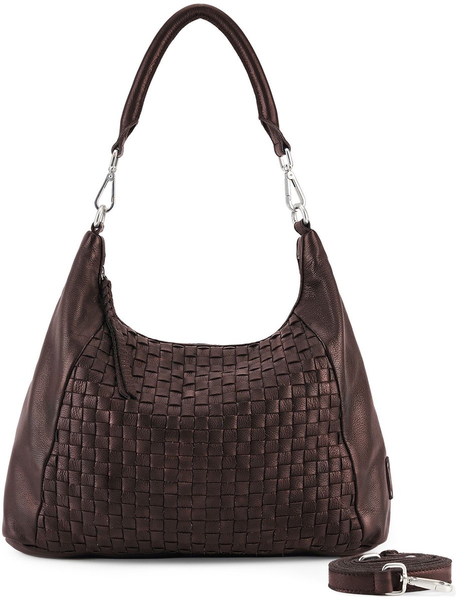 FREDsBRUDER Leren schoudertas Calm Weave Collection Hobo Bag Dark Chocolate donkerbruin