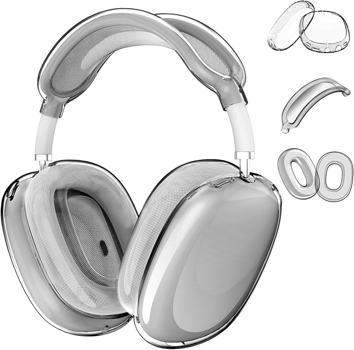 Hoofdtelefoonhoes 3-delig - Beschermhoes Set - Koptelefoon Beschermen - Kristalhelder TPU - 2169 cm - Zwart