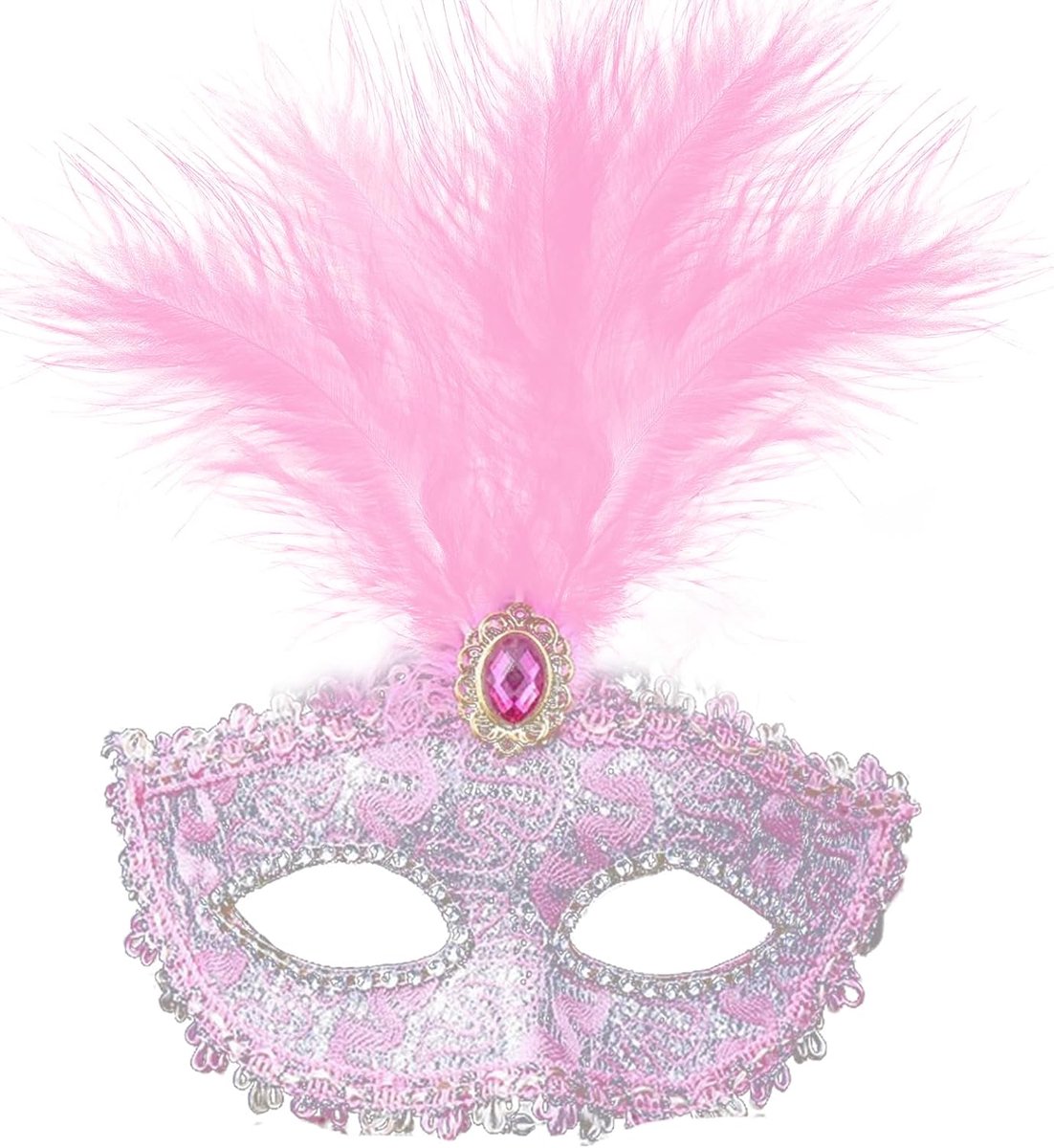 Venetiaans masker - oogmasker met veren - kantmasker voor dames - perfect voor carnaval - SnelShoppen