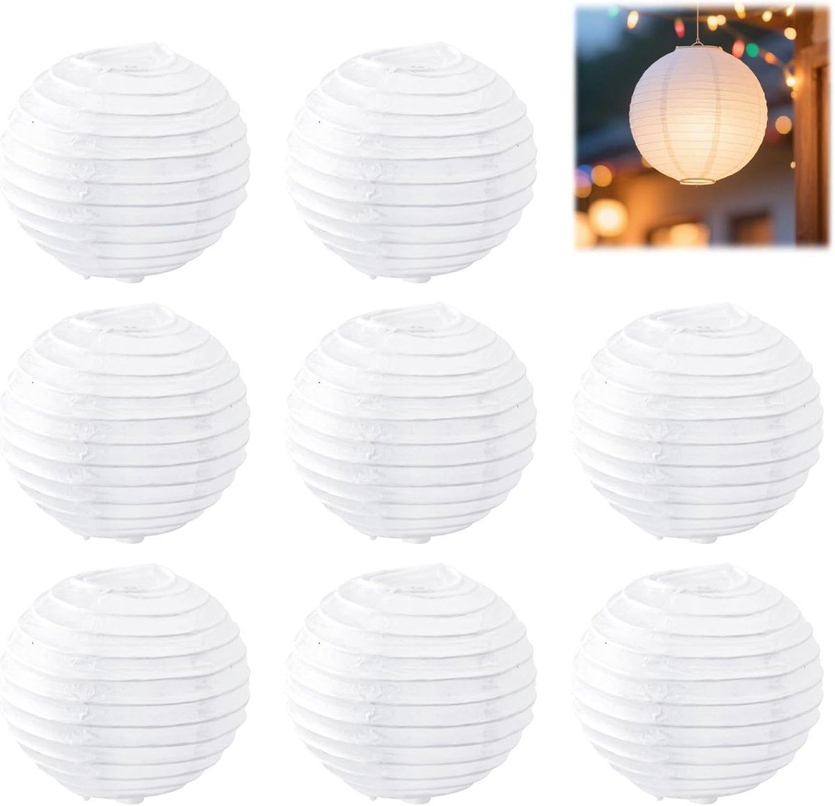 Papieren lantaarns set van 8 - ronde 10 cm - witte lampionnen - duurzame decoratie voor feesten - SnelShoppen