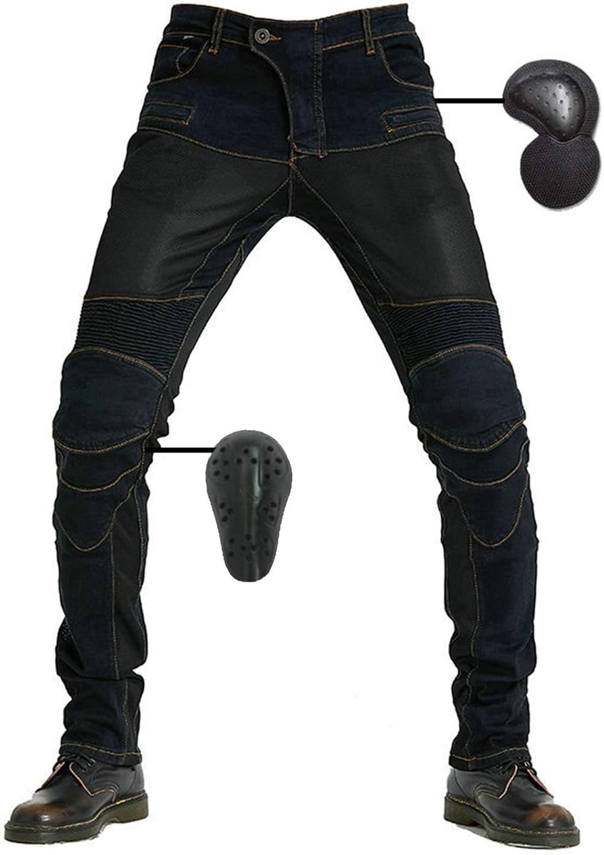 Motorfietsjeans voor mannen en vrouwen - ademend denim - versterkt en afneembaar beschermend kussen - SnelShoppen