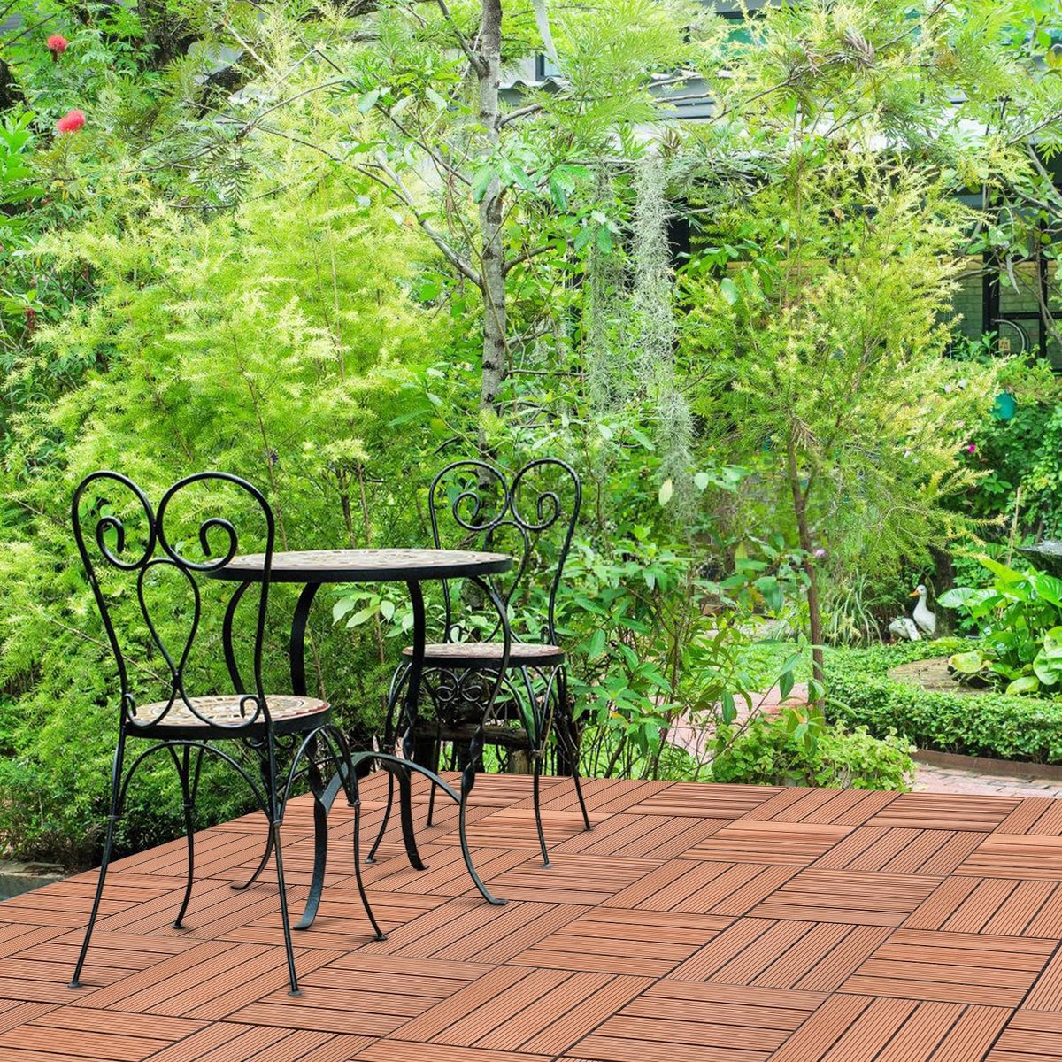 WPC Terrastegels - Balkontegels Tuintegels - Buiten Vloer Leggen - Waterdicht en Antislip - 30x30 cm 11 Stuks - Bruin
