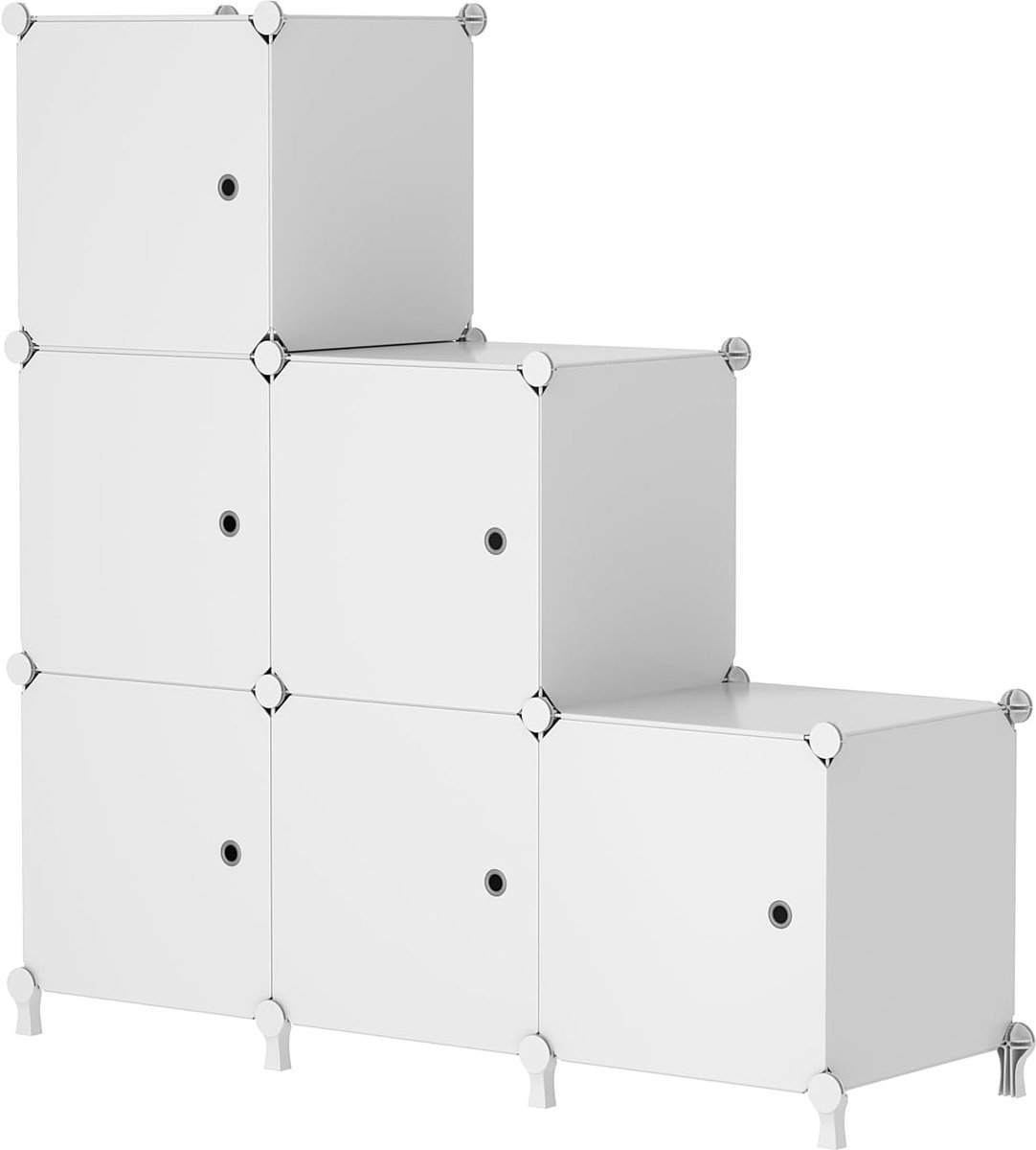 Opbergrek met deuren 6 cubes - stapelbaar modulair - wit - ruimtebesparend voor slaapkamer - ShopVlot
