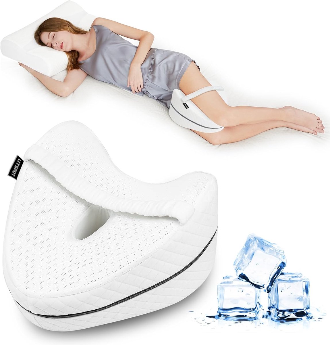 Kniekussen Memory Foam 26x11x17cm - Wasbare Koelbare Hoes - Ergonomisch met Elastische Band - ShopVlot