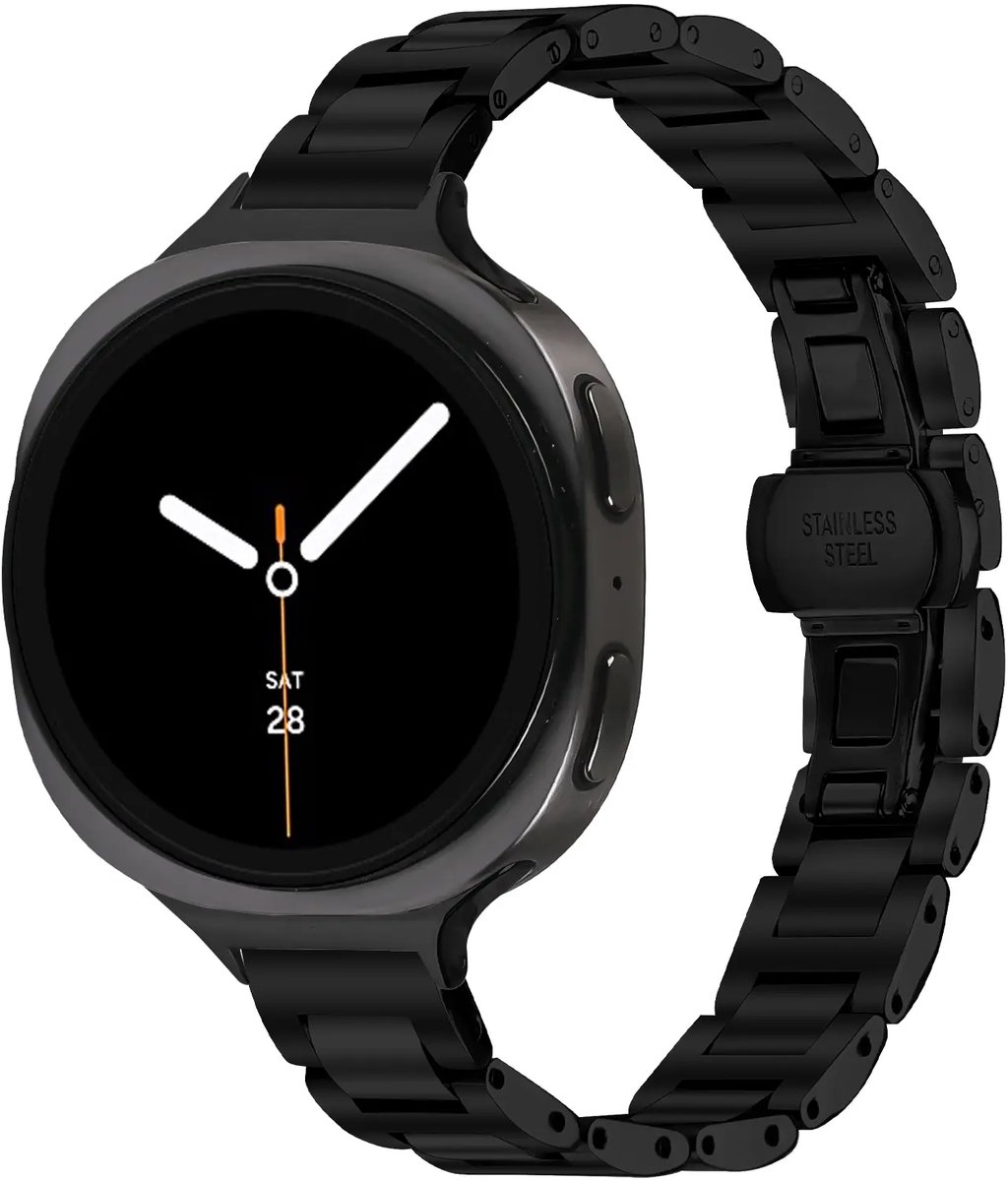 Strap-it Stalen smalle band geschikt voor Samsung Galaxy Watch 9 (40/44mm) / Watch 8 (40/44mm) / Classic (46mm) - Zwart