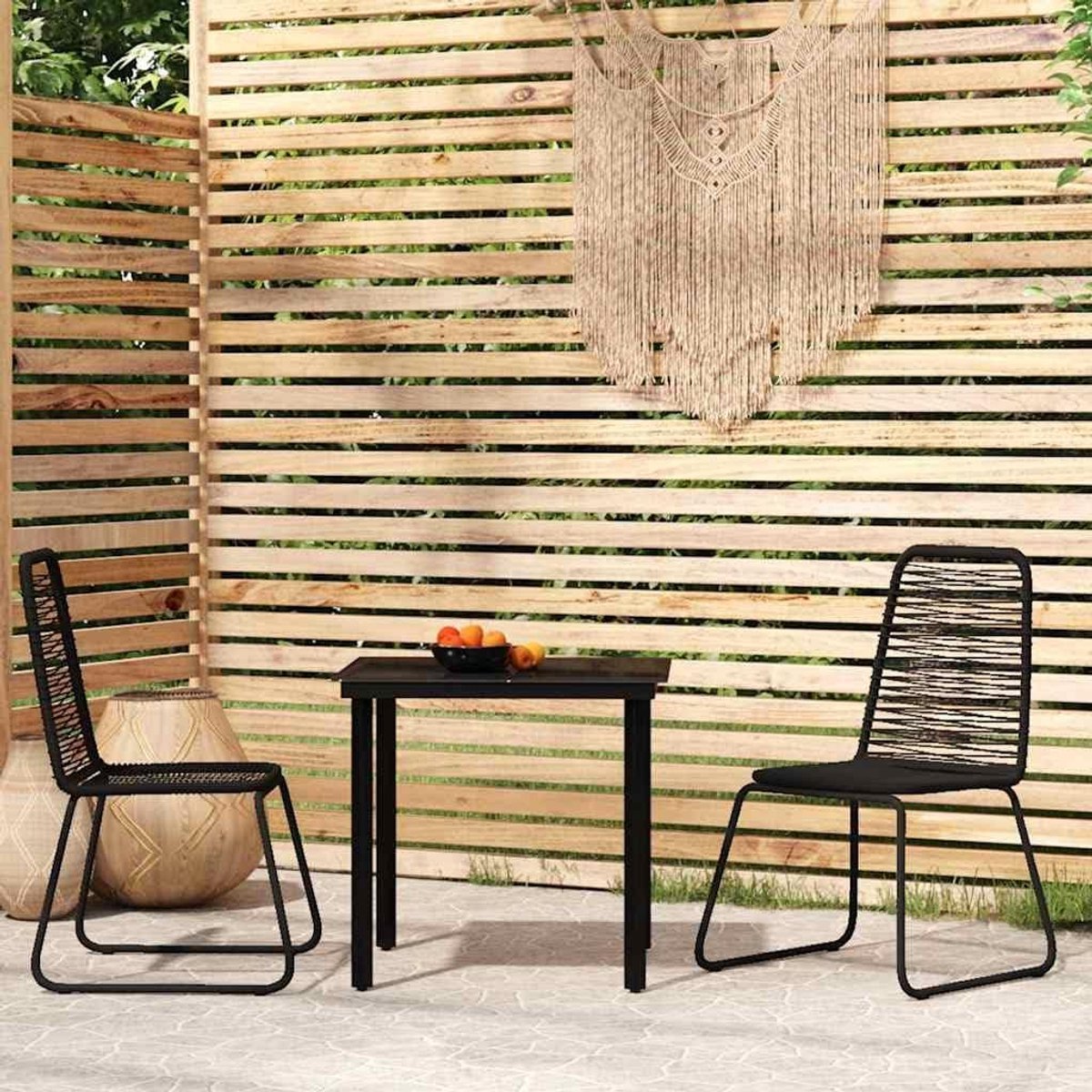 Tuin Eetgroep - Buitenmeubelset Balkonmeubel - Buiten Dineren - Gepoedercoat Stalen Frame - 80 cm Tafel - Zwart