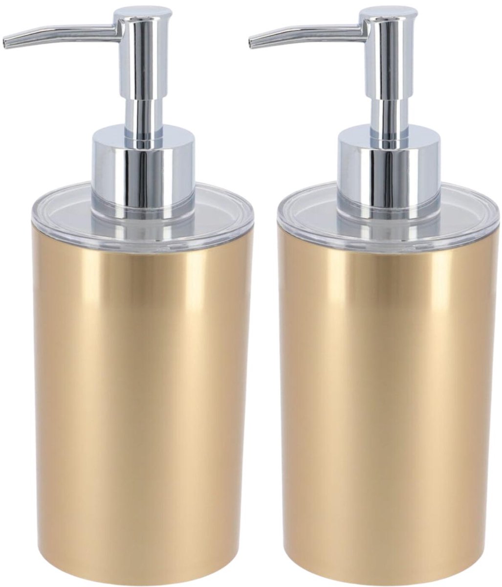 Tendance zeeppomp / zeepdispenser Monaco - 2x - goud - 330 ml - rond - kunststof - metaaleffect