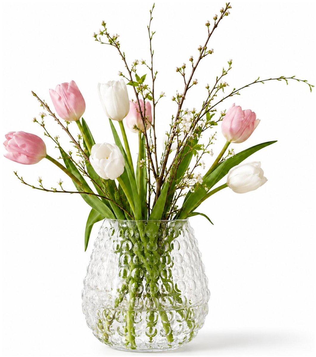 DK Design Bloemenvaas bol Dots - transparant glas - D19 x H20 cm - decoratie vaas