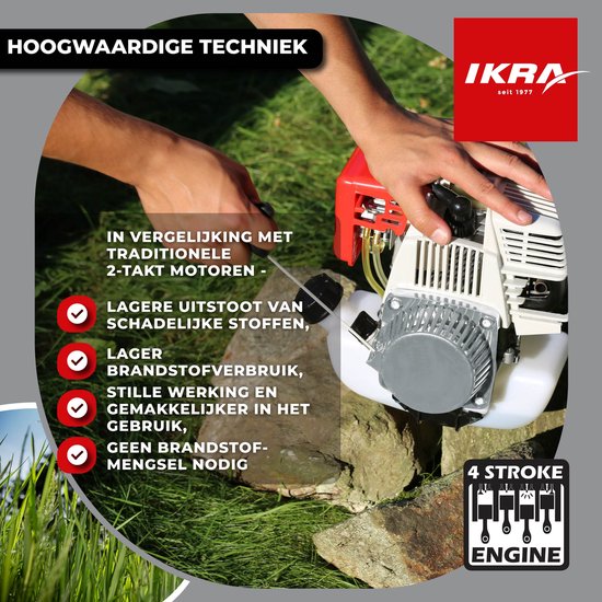 IKRA benzine-bosmaaier IBF 31-4, incl. draadspoel, dubbele schouderriem, 8- en 3-tands mes en veiligheidsbril — afbeelding 5