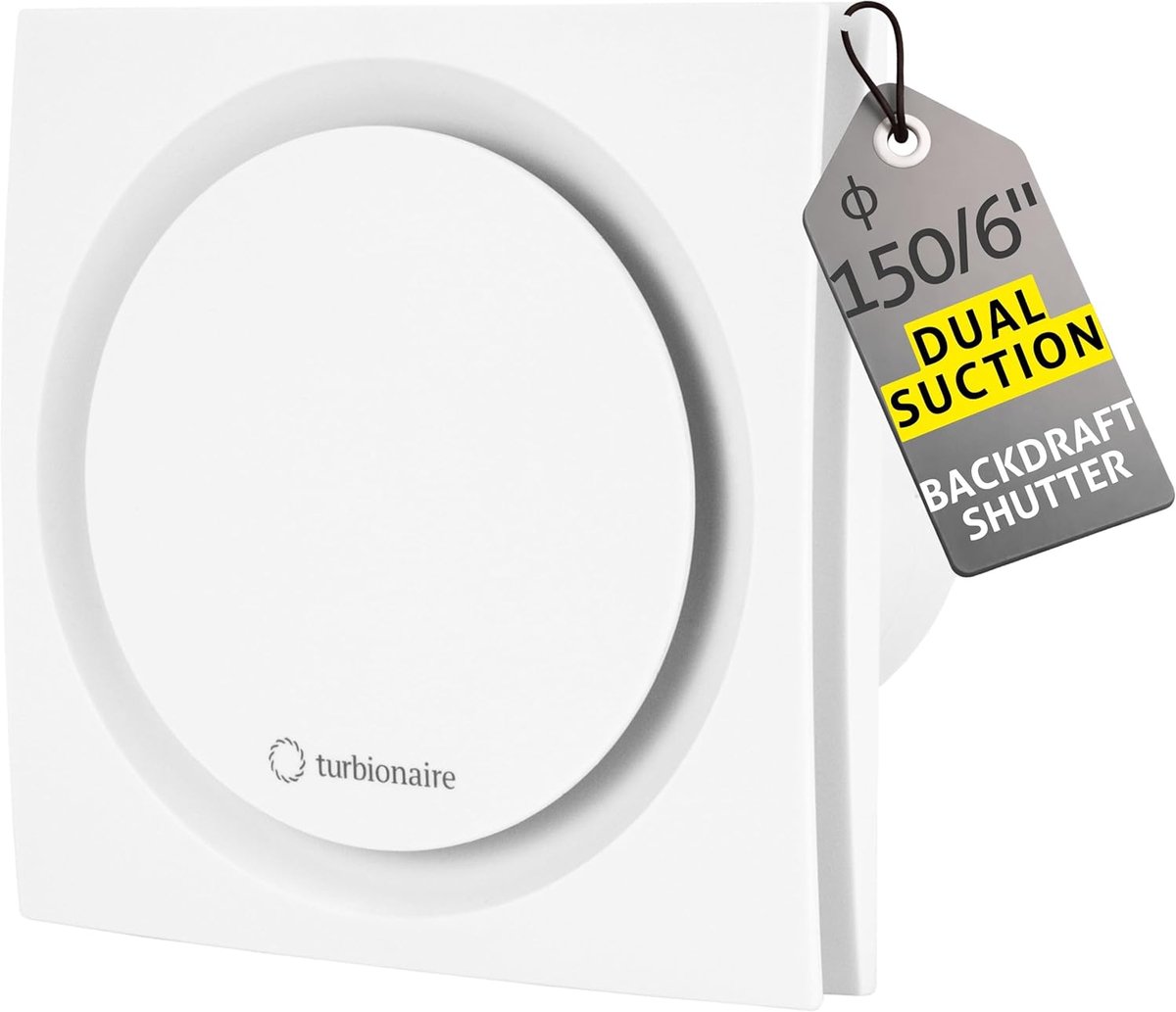 Ventilator 150 mm - Dubbele luchtinlaat - Wit - Effectieve ventilatie voor badkamer en keuken - ShopVlot