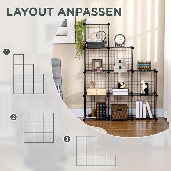 MIVRAY Stellingkast Uitbreidbaar 35 x 35 x 35 cm Metaal Zwart Modulair Opbergrek Voor Schoenen Boeken En Kleding — afbeelding 5