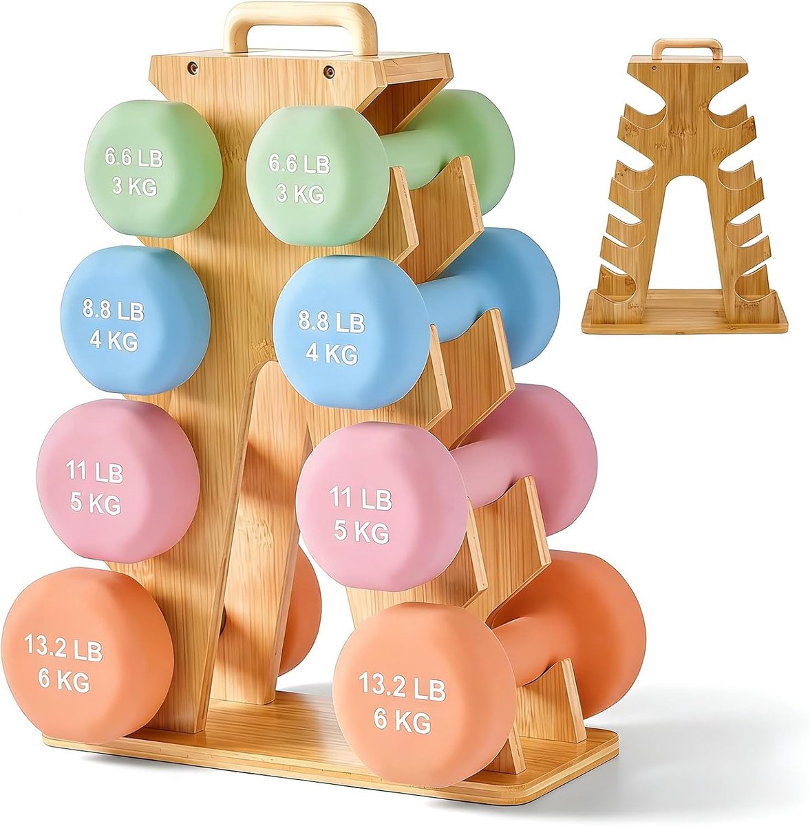 Dumbbell stand 4 niveau - houten dumbbell rek - opbergplaats voor gewichten - ideaal voor thuis en kantoor - ShopVlot