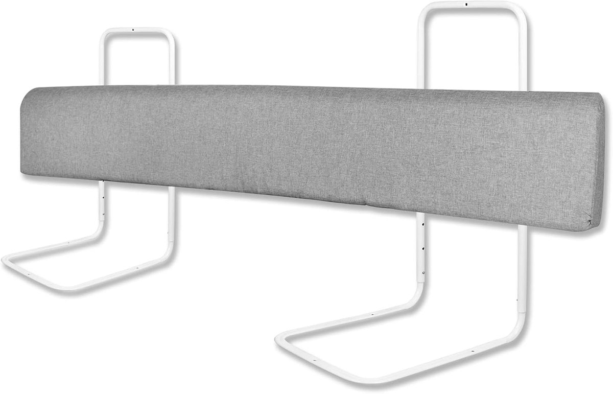 Uitvalbeveiliging Bedhekje voor Peuters in Hoogte Verstelbaar Bedrandbescherming met Ritssluiting en Drukknoopsluiting Draagbaar Bedhek Kinderbed Ledikantrail Accessoires (150cm, Linnengrijs)