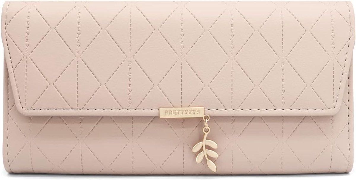 Damesportemonnee, lang, PU-leer, portemonnee, grote capaciteit, met muntvak met ritssluiting, lange portemonnee voor dames met 9 kaartvakken, Roze, 8.5 inch, Modern