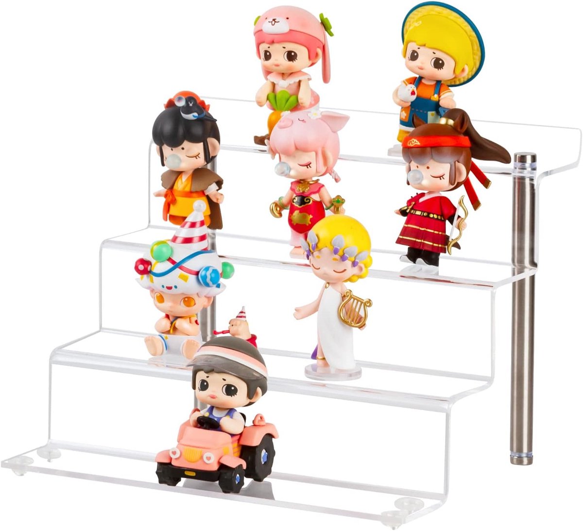 Display-riser-rek voor popsfiguren, heldere kleine 4-traps displaystandaard voor het presenteren of verzamelen, cupcake-dessertproduct, 1 verpakking (23 x 21 x 17 cm)