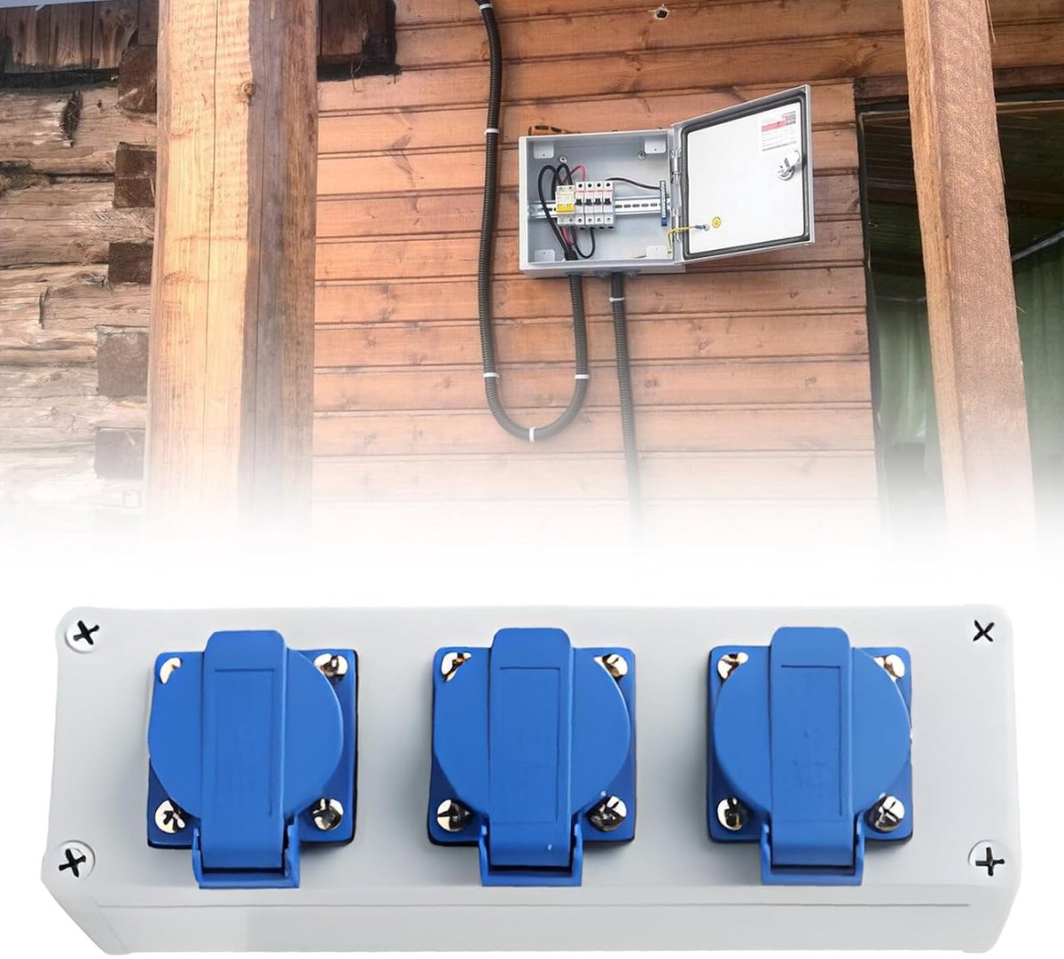3 x Schuko 230 V stekkerverdeler, wandverdeler, stroomverdeler, 16 A Schuko-stopcontact, inbouwstopcontact, wandstopcontact, voor binnen en buiten