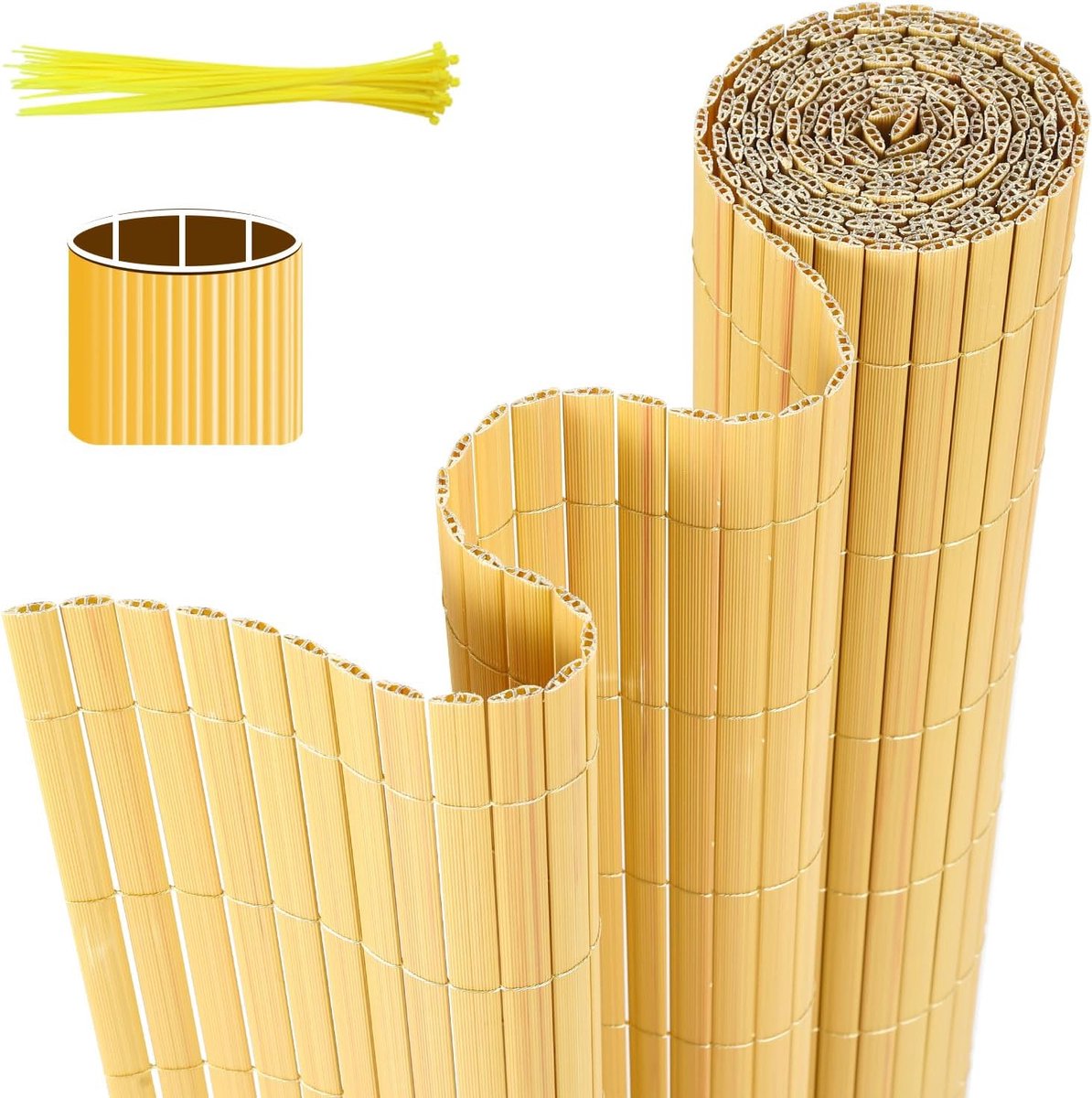 Inkijkbeschermingsmat, 90 x 500 cm, inkijkbescherming, drievoudige versteviging, balkonscherm met kabelbinders, windscherm, weerbestendig, uv-bestendig, zonder boren, voor balkon, tuin
