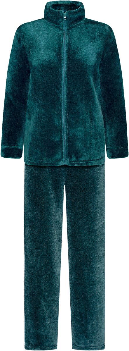 Dames Fleece Huispak met Rits - Loungewear - Superzacht en Warm Coral Fleece - Blauwgroen - 2332-Green - Maat M