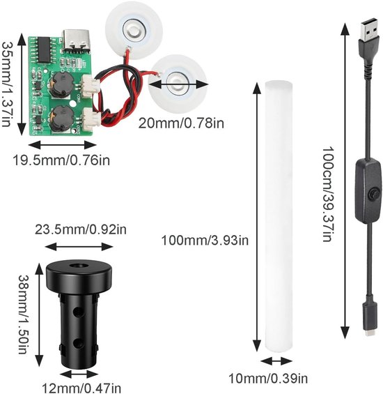 Mist Maker Kit, Dubbel mondstuk, geen schakelaar, geen timing DIY Fogger Sproeier Module Vervanging Set, met USB-kabel met AAN/UIT-knop, voor desktop watertanks — afbeelding 3