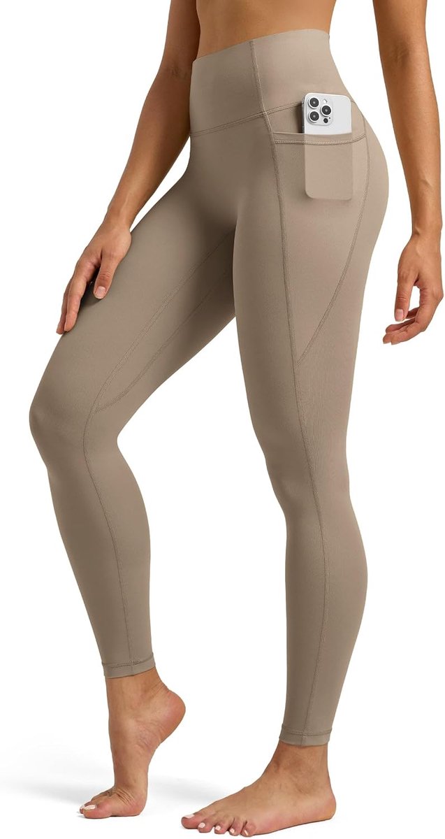 Sportlegging voor dames, sportbroek met zakken, yogabroek, gym, leggings, ondoorzichtig, hoge taille, lange loopbroek, workout, 64 cm/71 cm