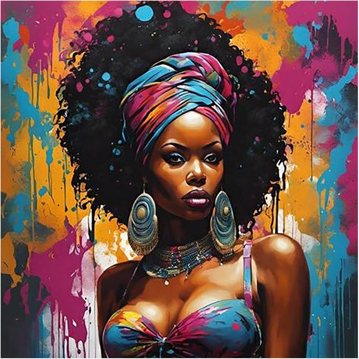 40 x 40 cm, 5 DRond diamond painting Afrikaanse vrouw, diamantschilderijen, portret voor dames, voor decoratie van de muur, duurzame kleuren, doe-het-zelf canvas, diamant, pop-art, borduurset
