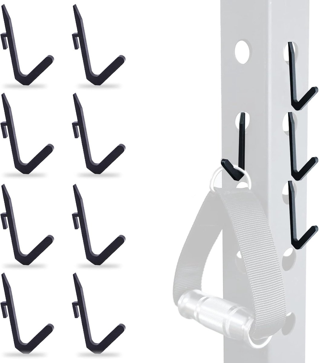 Bryant J Haken voor Power Rack 8 Pack, Heavy Duty Squat Rack Opberghaken voor Weerstandsbanden, Riemen, Kettingen & Kabelbevestigingen, Multi-Use Gym Accessoires Organizer, Past 5/8" en 1" gaten