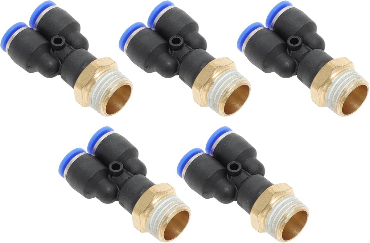 to Connect Luchtfittingen 5/32" Y Type Luchtleiding Snelle Verbinding Plastic Metaal 1/4"BSPT 5 Stuks Blauw Zwart