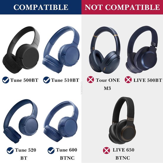 Draagtas voor hoofdtelefoon, compatibel met JBL T600BTNC, Live 400BT, Tune 500BT, T450BT, E45BT hoes, beschermende harde reistas met kabel, opladeropslag (blauw) — afbeelding 3
