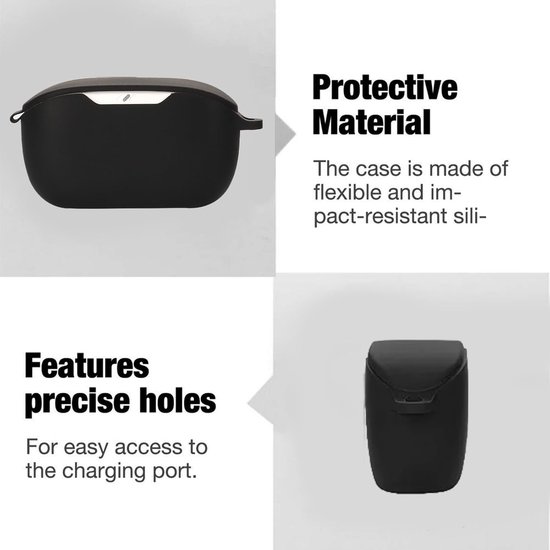 Case voor JBL Wave Buds 2, siliconen beschermhoes met karabijnhaak, ultradunne schokbestendige hoes met volledige bescherming, beschermhoes accessoire voor JBL Wave Buds 2, zwart — afbeelding 2