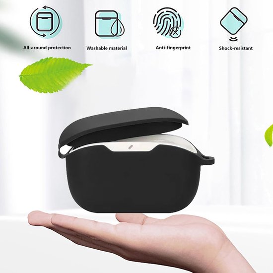 Case voor JBL Wave Buds 2, siliconen beschermhoes met karabijnhaak, ultradunne schokbestendige hoes met volledige bescherming, beschermhoes accessoire voor JBL Wave Buds 2, zwart — afbeelding 3