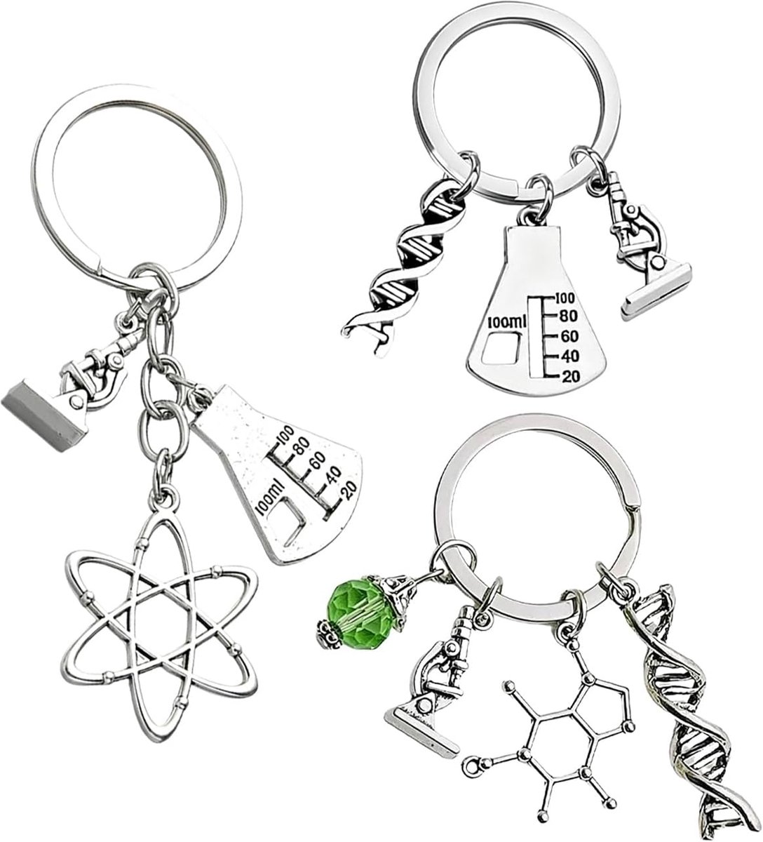 3 Stuks Biologie Experiment Sleutelhanger, Dna Gen Hanger Hanger, Chemie Lab Sleutelhanger, Student Onderwerp Afstuderen Souvenir.