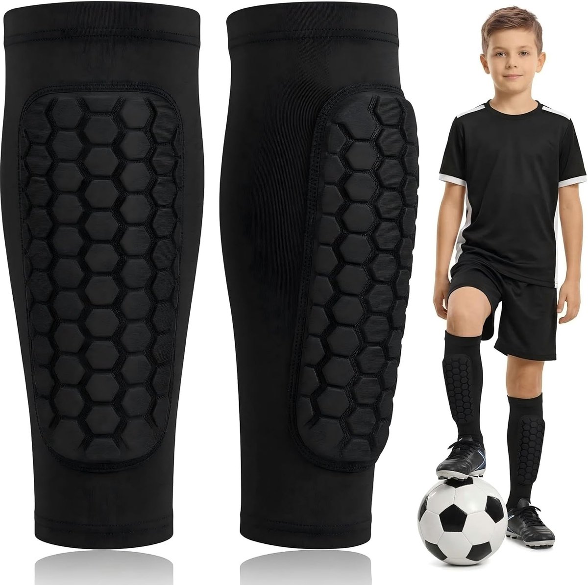 Scheenbeschermers voor kinderen, ademende scheenbeschermers met EVA-anti-shock vulling, lichte en ergonomische scheenbeschermers voor voetbal, training en wandelen, maat M, 1 paar