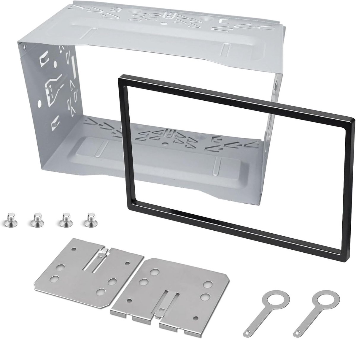 Inbouwframe, autoradio-montageframe met montageaccessoires | 2 DIN dubbel metalen frame houder, dubbel DIN inbouwframe voor VW dubbel DIN autoradio, radio, auto, dvd-speler