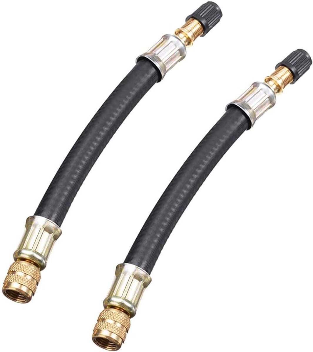 Ventielverlenging, 2 stuks flexibele ventielverlengingen, zwarte bandenventielverlenging met doppen, rubberen ventieladapter voor RV-auto, fiets, aanhanger, transit adapter
