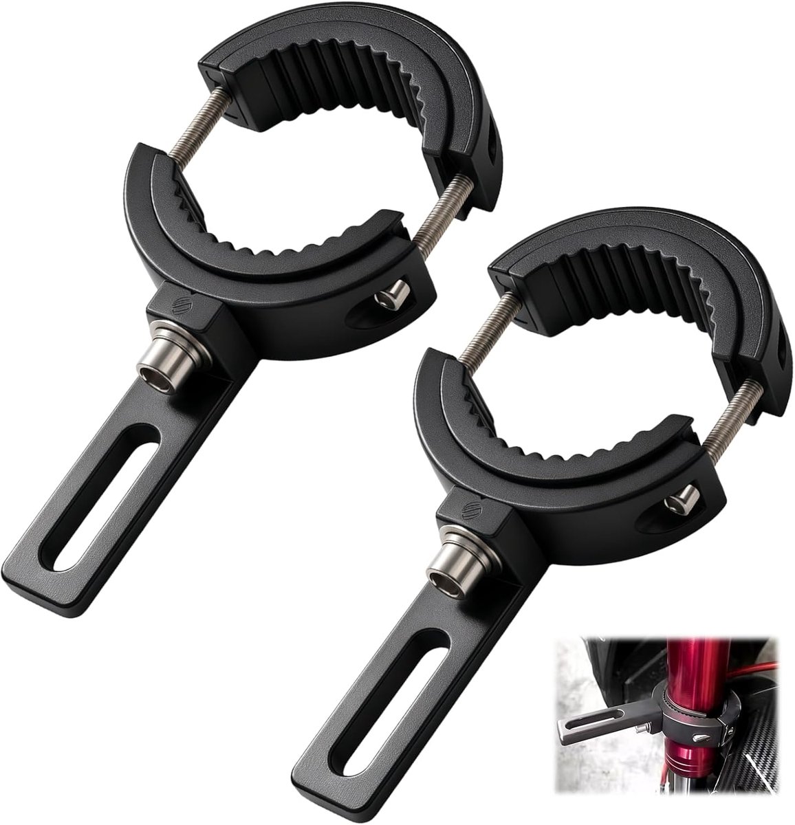 2 verstelbare houders voor motorkoplampen, universele houder voor mistlampen en led-koplampen, 40 mm-62 mm, aluminium klemmen, montage zonder boren, compatibel met motorfietsen, ATVs, UTV en offroad