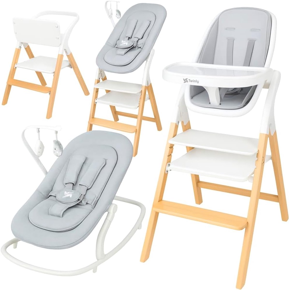 - Babystoel set 5-in-1: multifunctionele Alaia, leertoren, kinderstoel – vanaf de geboorte 0 m + – opvouwbaar en ergonomisch van beukenhout – afneembaar tafelblad en veiligheidsgordel