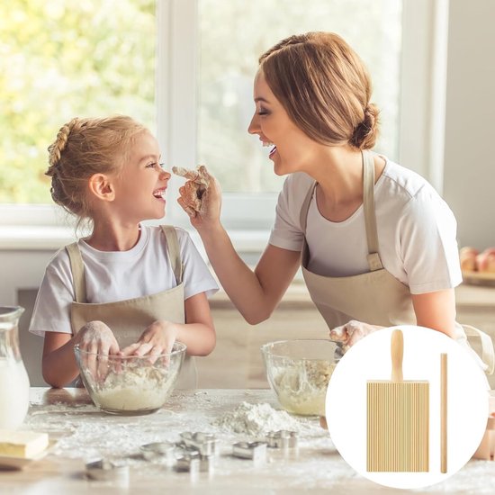 Plank, houten pastamachine met houten stokjes, macaroni planken met handvat, beukenhout, noedel-accessoires, pastabestek voor doe-het-zelf noedelvormen — afbeelding 4