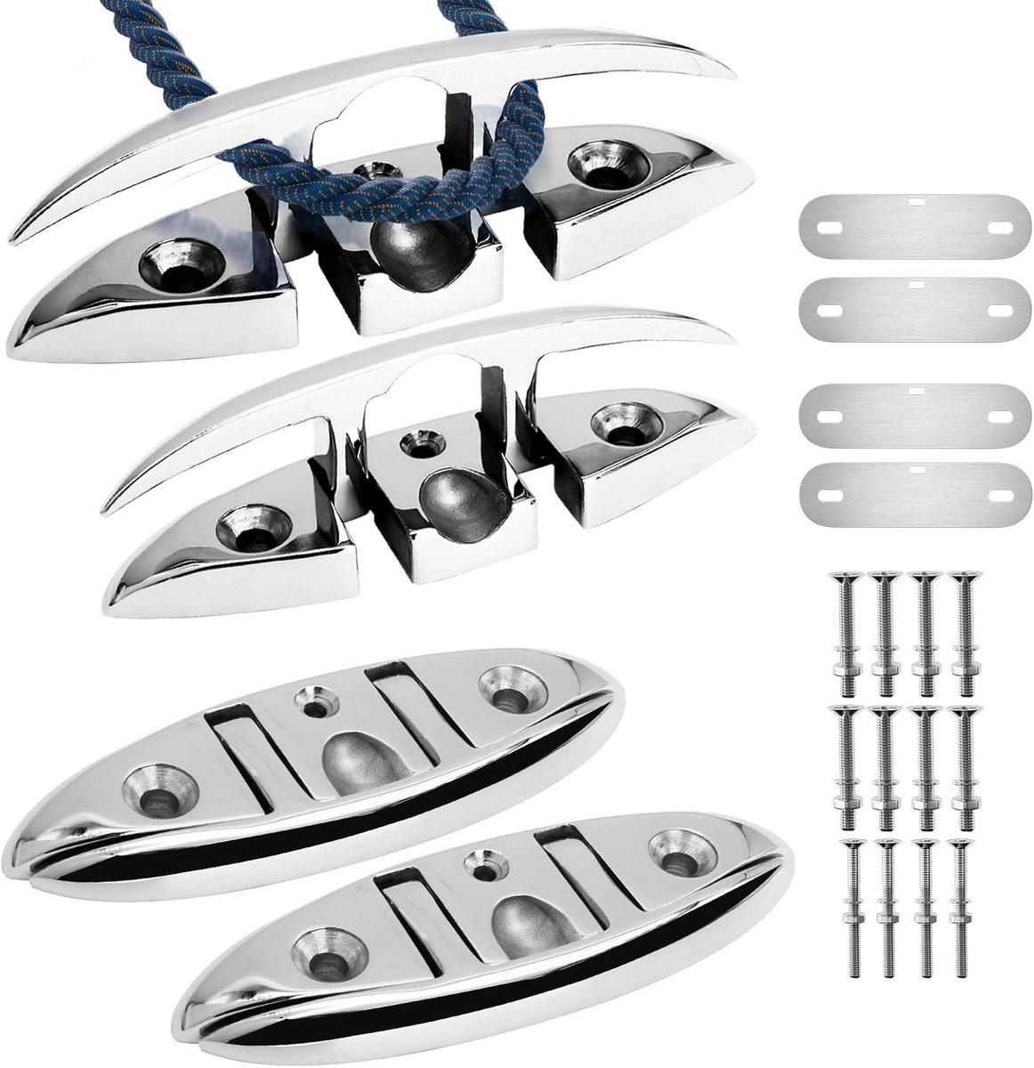 4 stuks, 125 mm, inklapbare lampen van V4A roestvrij staal 1.4404, aanleglampen voor boot en kajak, incl. montagemateriaal