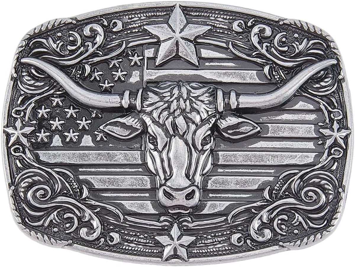 Cowboy Western Longhorn Texas Bull Poker Rodeo Riemgespen Heren Antiek Zilver Vintage Cowgirl Rijden Knop Verwisselbare Leren Riem