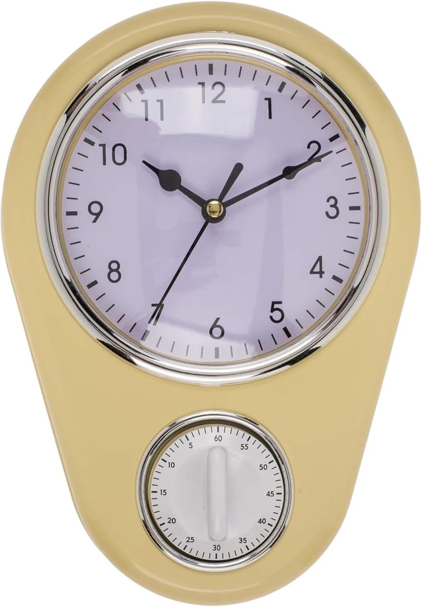 Wandklok retro 60-minuten kooktimer - crèmekleurig - stijlvol design - perfect voor koken - SnelShoppen