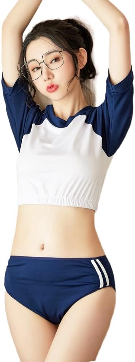 Schoolmeisje pak Japanse lingerie vrouwelijke uniform verleiding sexy perspectief (Blue4)