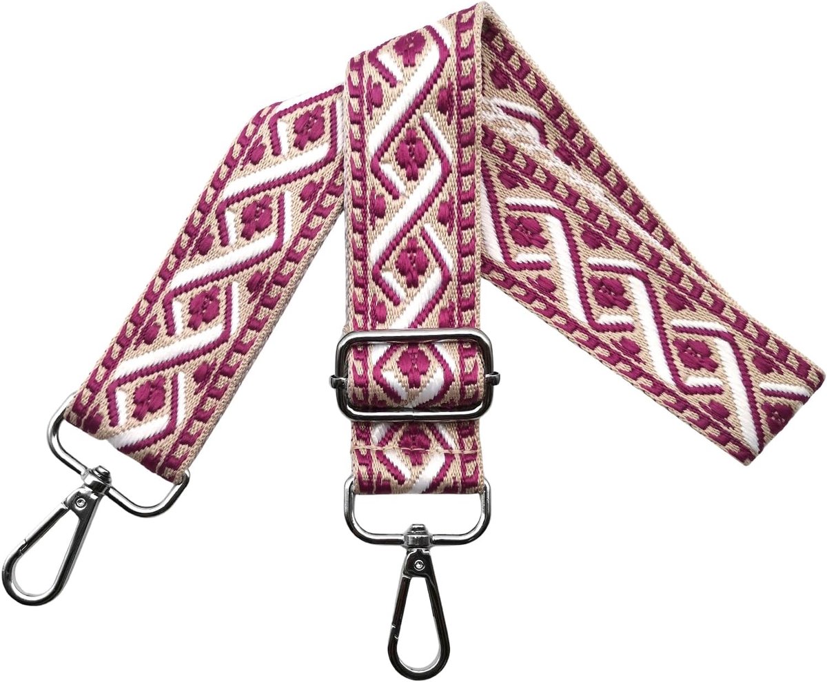 Tasriemen om te wisselen, schouderriem voor tas, verstelbare tasriem, breed, 3,8 cm, met zilveren karabijnhaak, schouderriem, tasband, draagriem voor handtassen, kleurrijk, R, roze/wit, 80-130cm