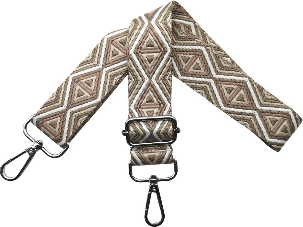 Schouderriem voor tassen, tasriemen om te wisselen, schouderriem voor tassen, schouderriem 3,8 cm breed met zilveren karabijnhaak, tasband voor dames, handtassen, roze/kaki, M22
