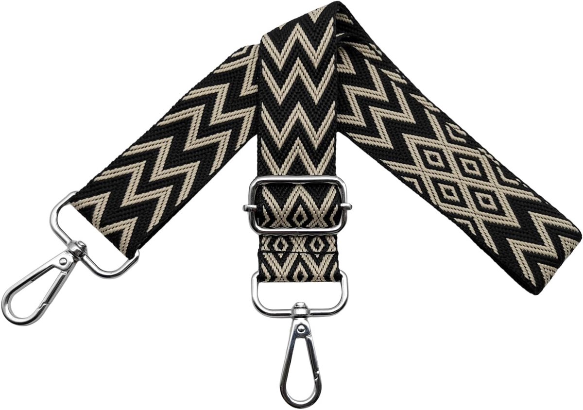Tasriemen om te wisselen, verstelbare schouderriem voor tassen, tasriem breed, 3,8 cm, schouderriem met karabijnhaak, zilver, schouderriem voor dames, doe-het-zelf tas, zwart/beige, X19