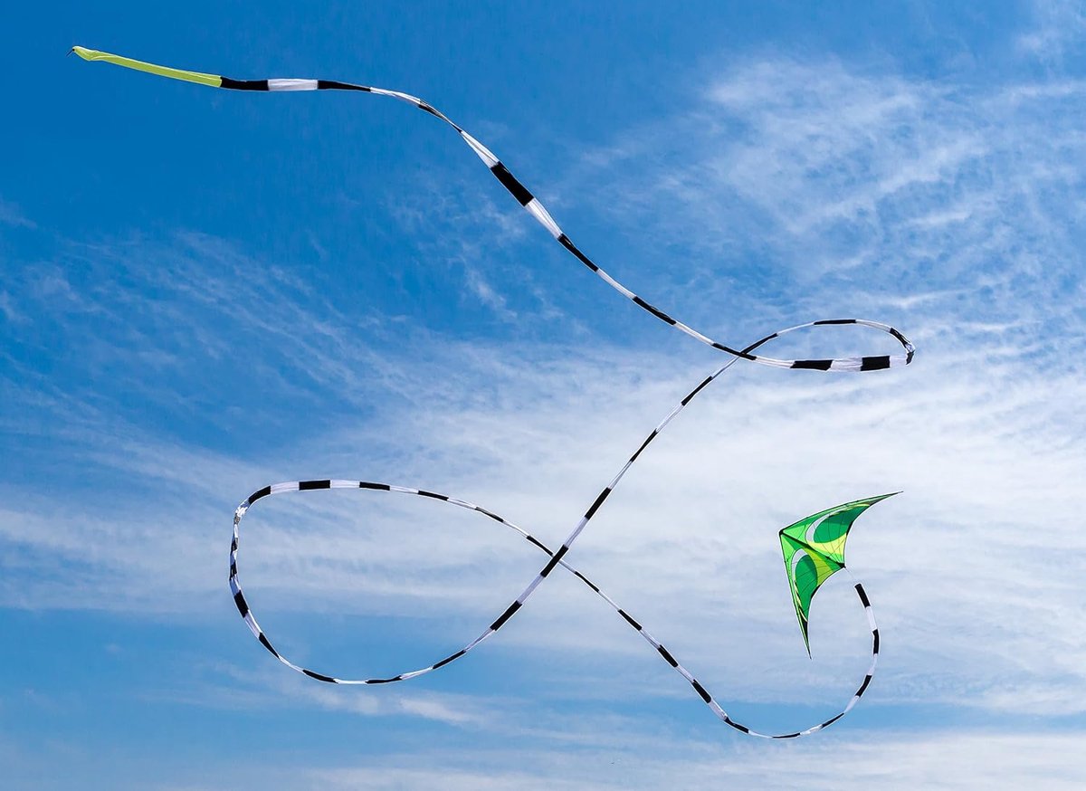 Kite Tube Tail 22m - Zwart-wit met neon gele punt - Spectaculair effect voor 1 en 2 lijns vliegers - SnelShoppen