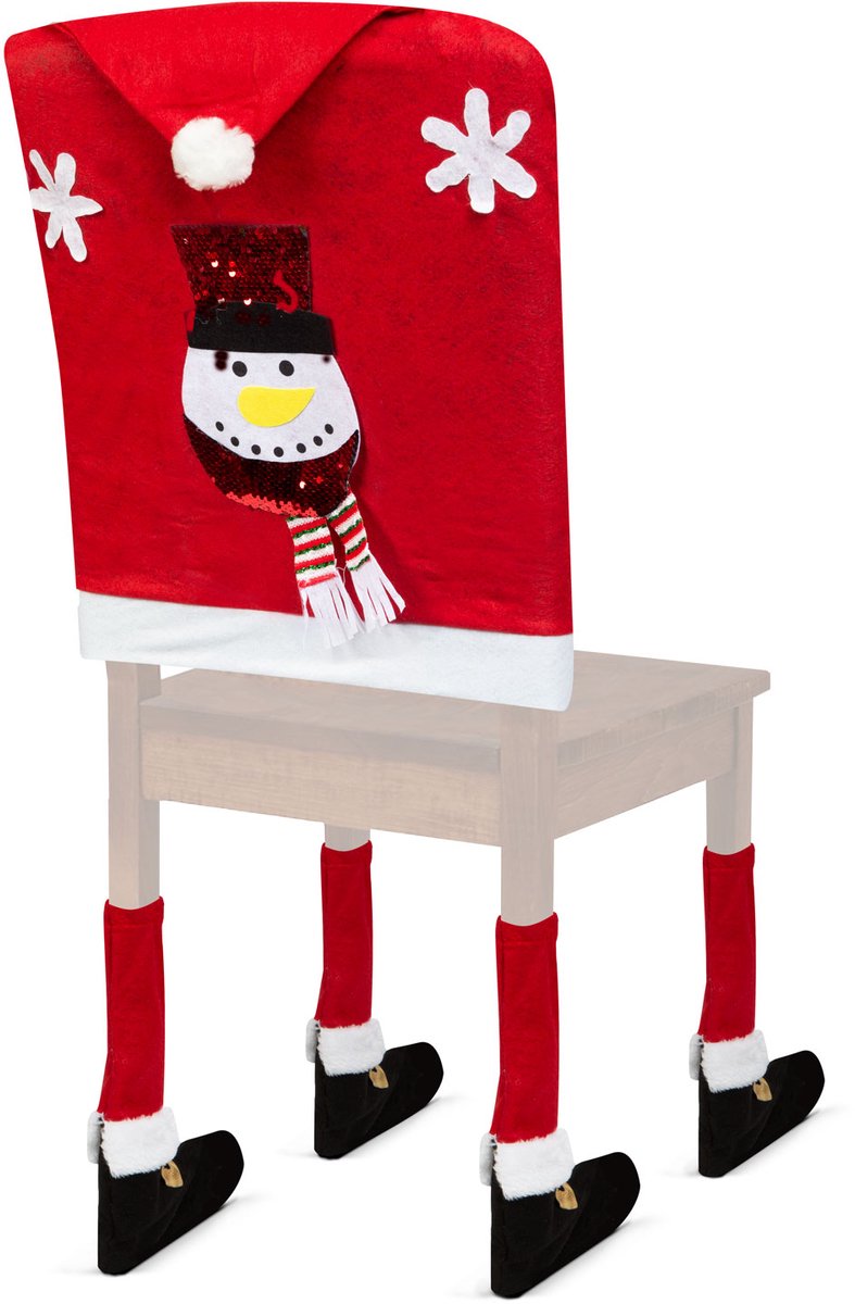 Kerst Stoelhoes Decoratieset - Sneeuwpop - 50 x 60 cm - rood/wit 1 Stuks [58737B]