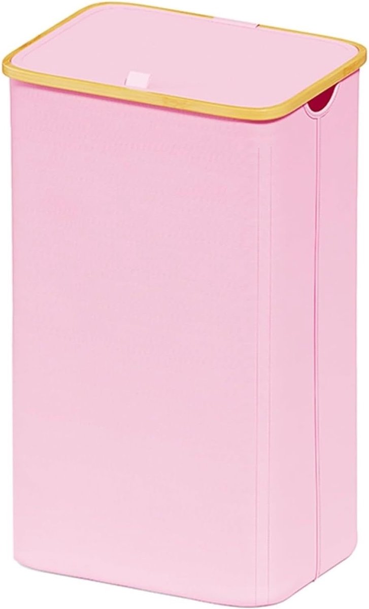 Wasmand Opvouwbaar Kledingmand Wasverzamelaar Kleding Opbergen Met Deksel Bamboe Handgrepen 110 Liter Roze