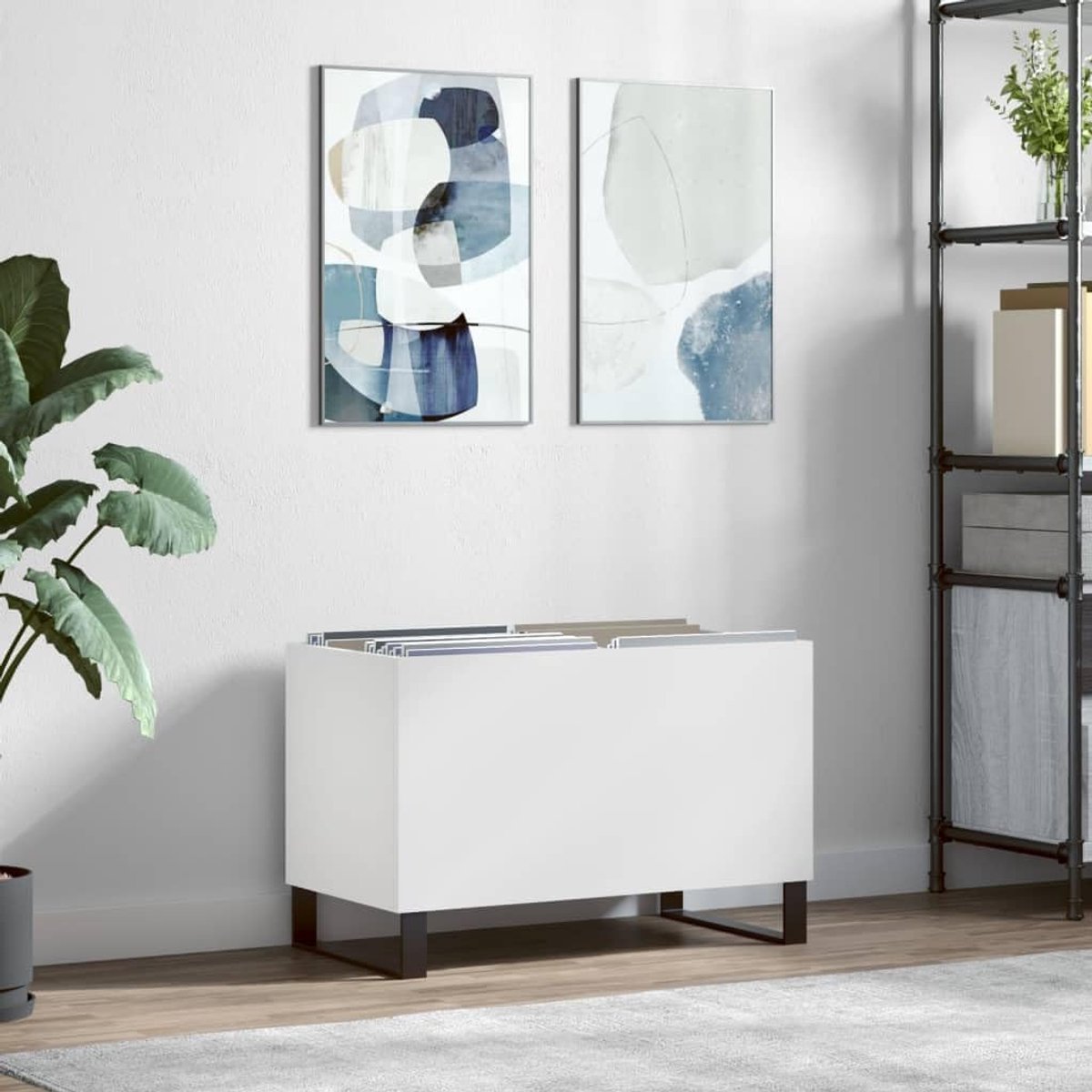 Platenkast - Opbergkast Media - Muziek Collectie - Hoogglans Afwerking - 745x38x48 cm - Wit