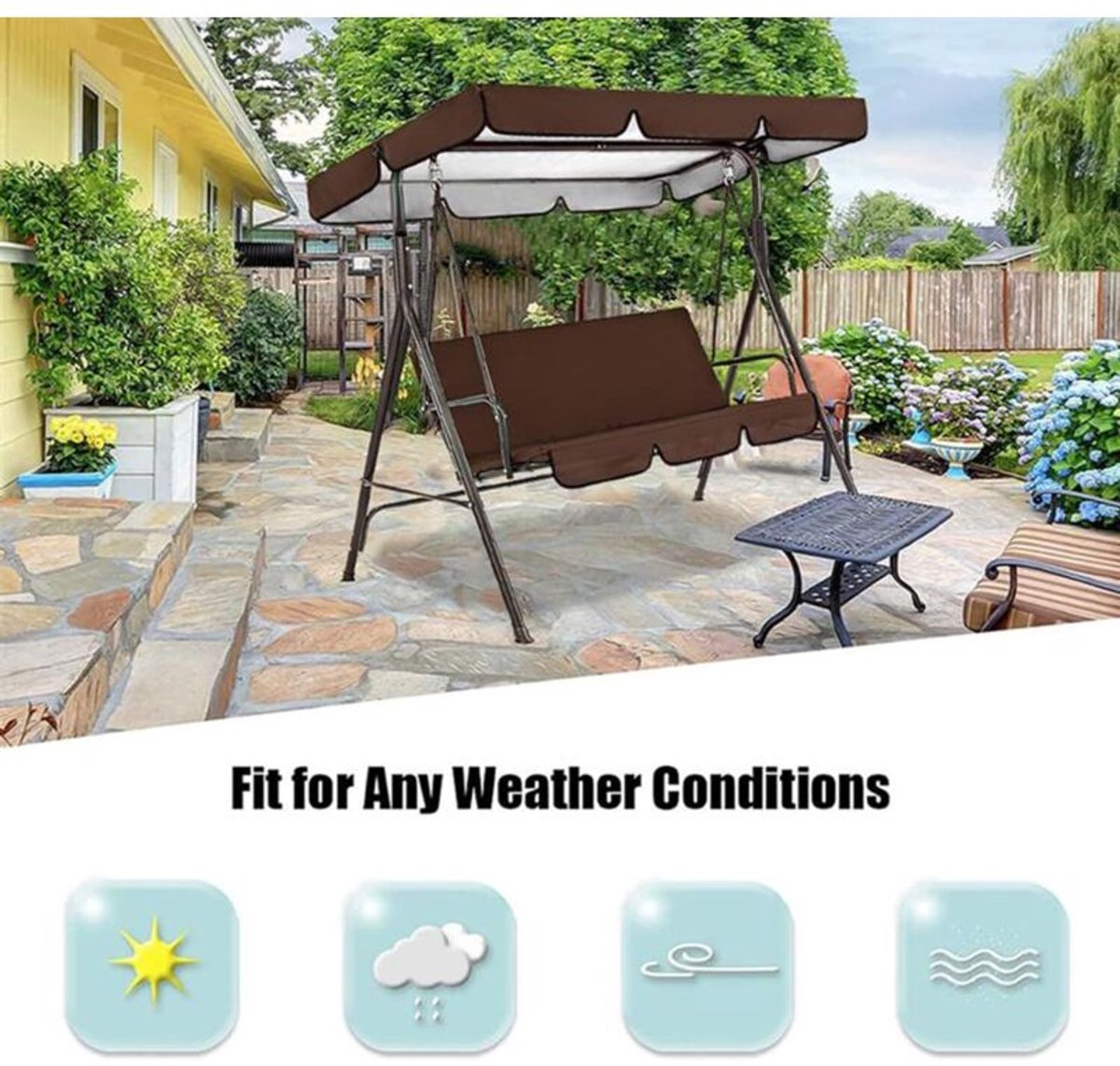 Garden furniture cover - Cover for outdoor swing, waterproof protective cover for swings and swing mats, waterproof replacement cover for swings suitable for 2/3 seats, suitable for garden swings.