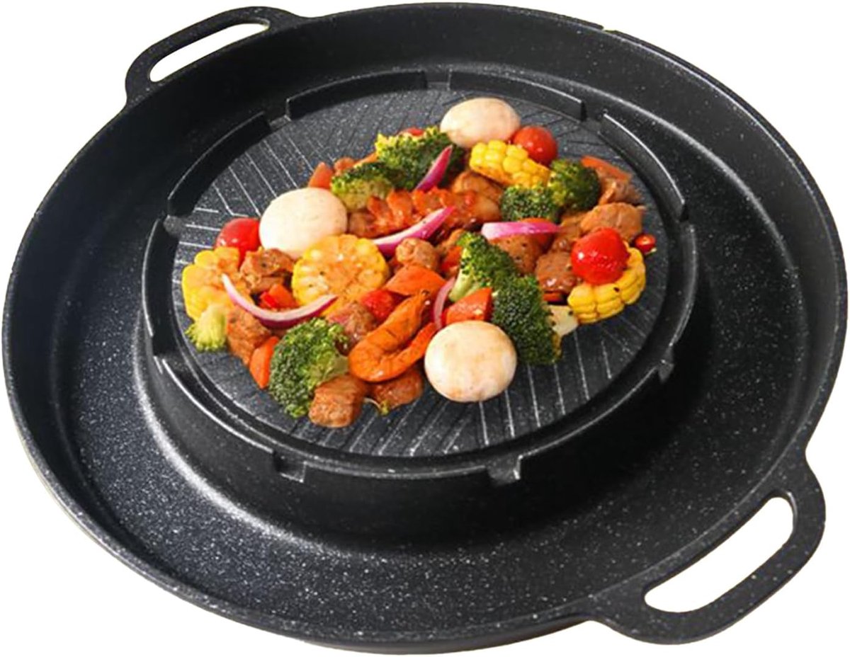 Fondue Grillpan Tafel Grill Gezellig Tafelen 2-in-1 Ontwerp 33.5 cm Zwart